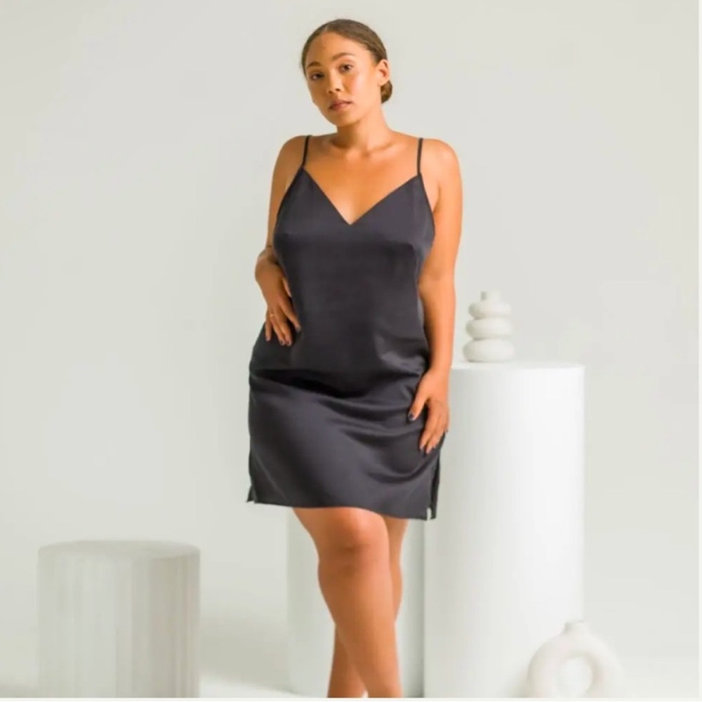 Ettiude Bamboo Silk Black Slip Dress - Size Small